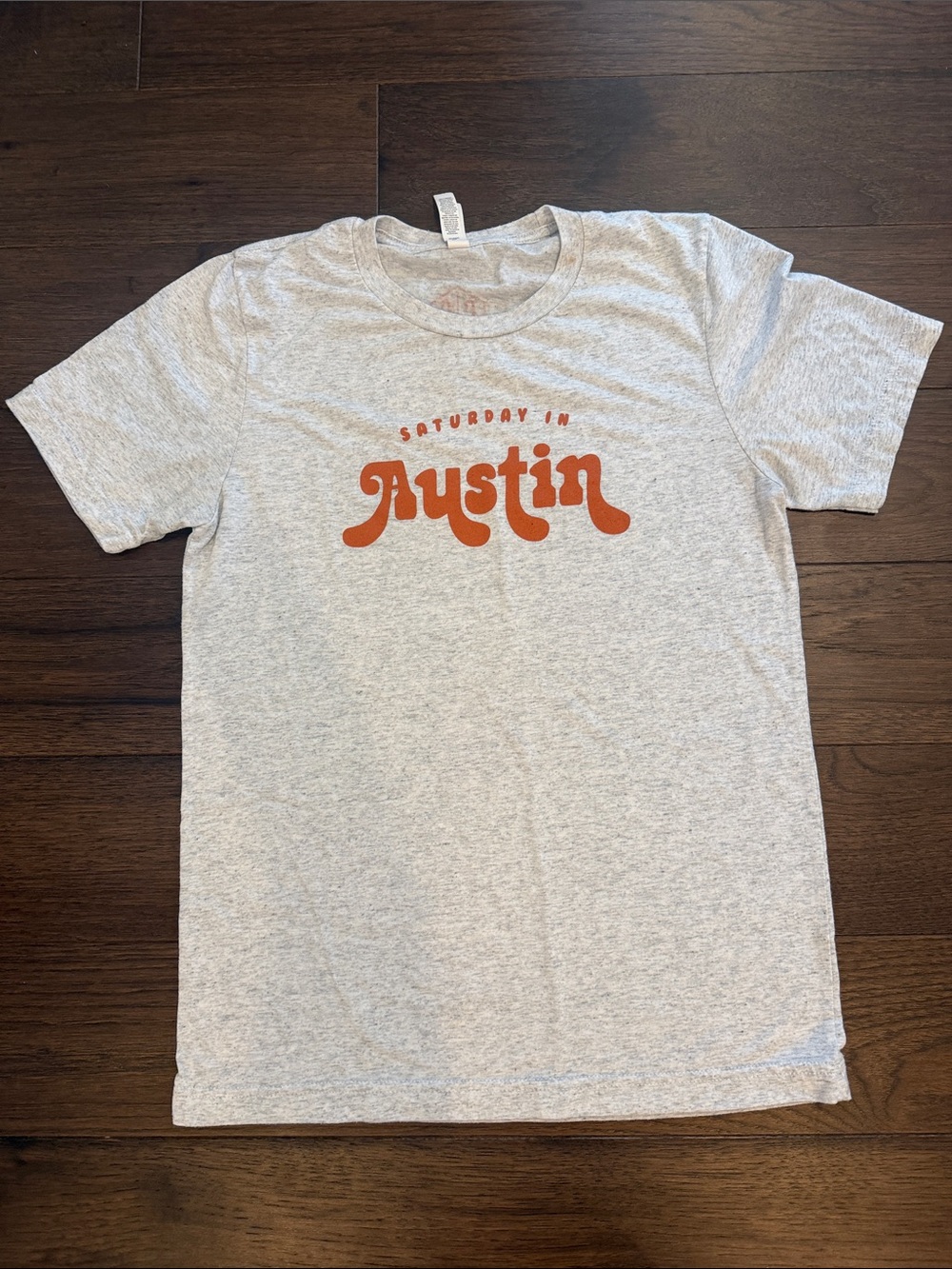 Charlie Southern Heather Gray Tee with Orange 'Austin' Graphic Small - C27-100